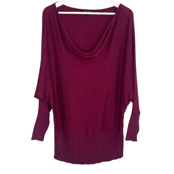 Eileen Fisher Cotton-Cashmere 3/4 Sleeve Drape Cowl Neck Sweater Magenta Medium - Picture 2 of 10